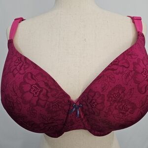 Cacique Bra Fuschia Hot Pink Jacquard Print Size 44 F / 44 DDD